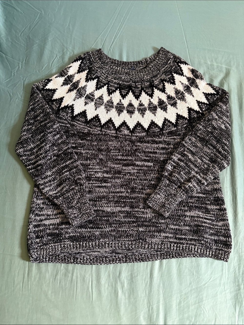 Neutral Black & White Fair Isle Crewneck Sweater - Men